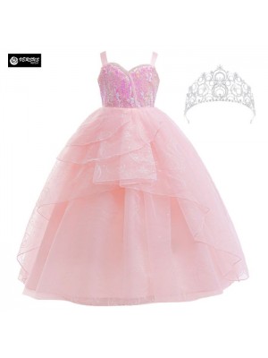 Vestito Rosa Bambina Carnevale Maschera Strega Glinda Witch Costume WITCH03